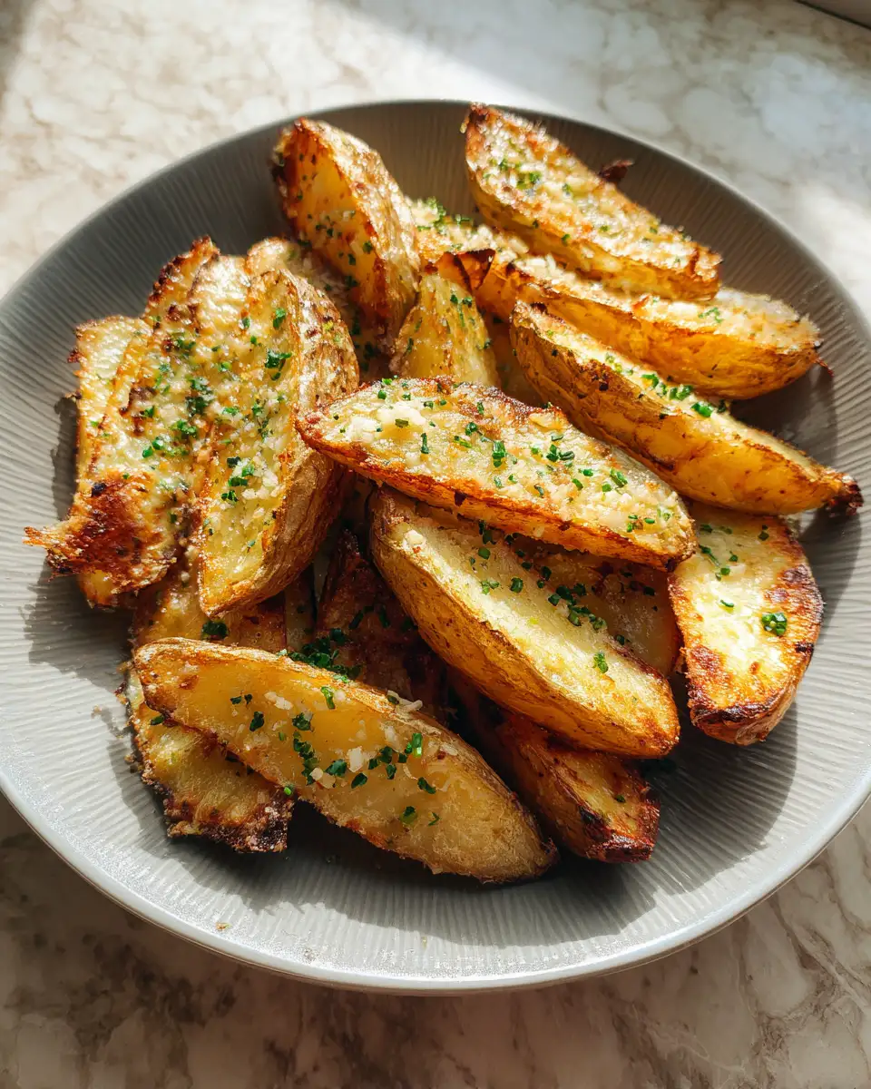 Final dish - Crispy Baked Garlic Parmesan Potato Wedges Your New Favorite Snack
