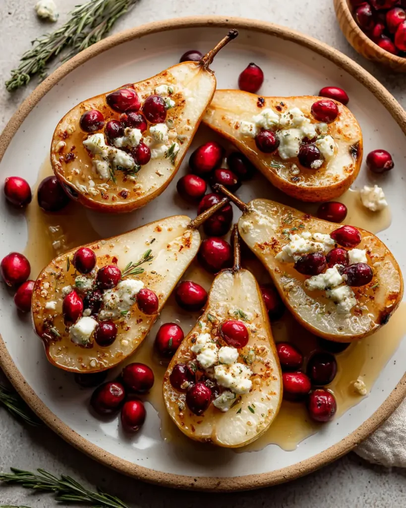 Sweet and Savory Baked Pears with Feta Honey and Cranberries - Featured Image