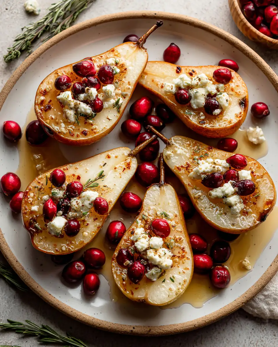 Sweet and Savory Baked Pears with Feta Honey and Cranberries - Featured Image
