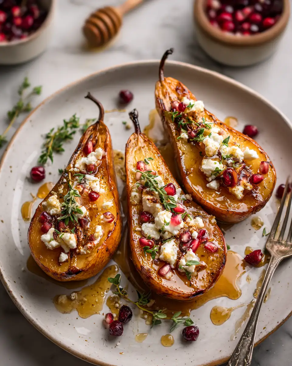 Final dish - Sweet and Savory Baked Pears with Feta Honey and Cranberries