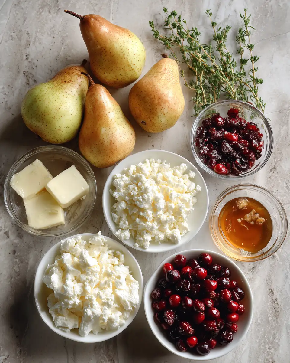 Ingredients for Sweet and Savory Baked Pears with Feta Honey and Cranberries