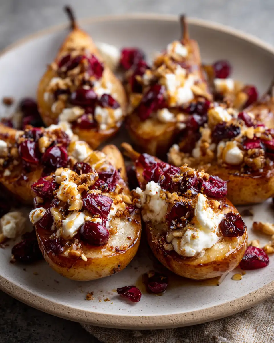Sweet and Savory Baked Pears with Goat Cheese Honey and Cranberries - Featured Image