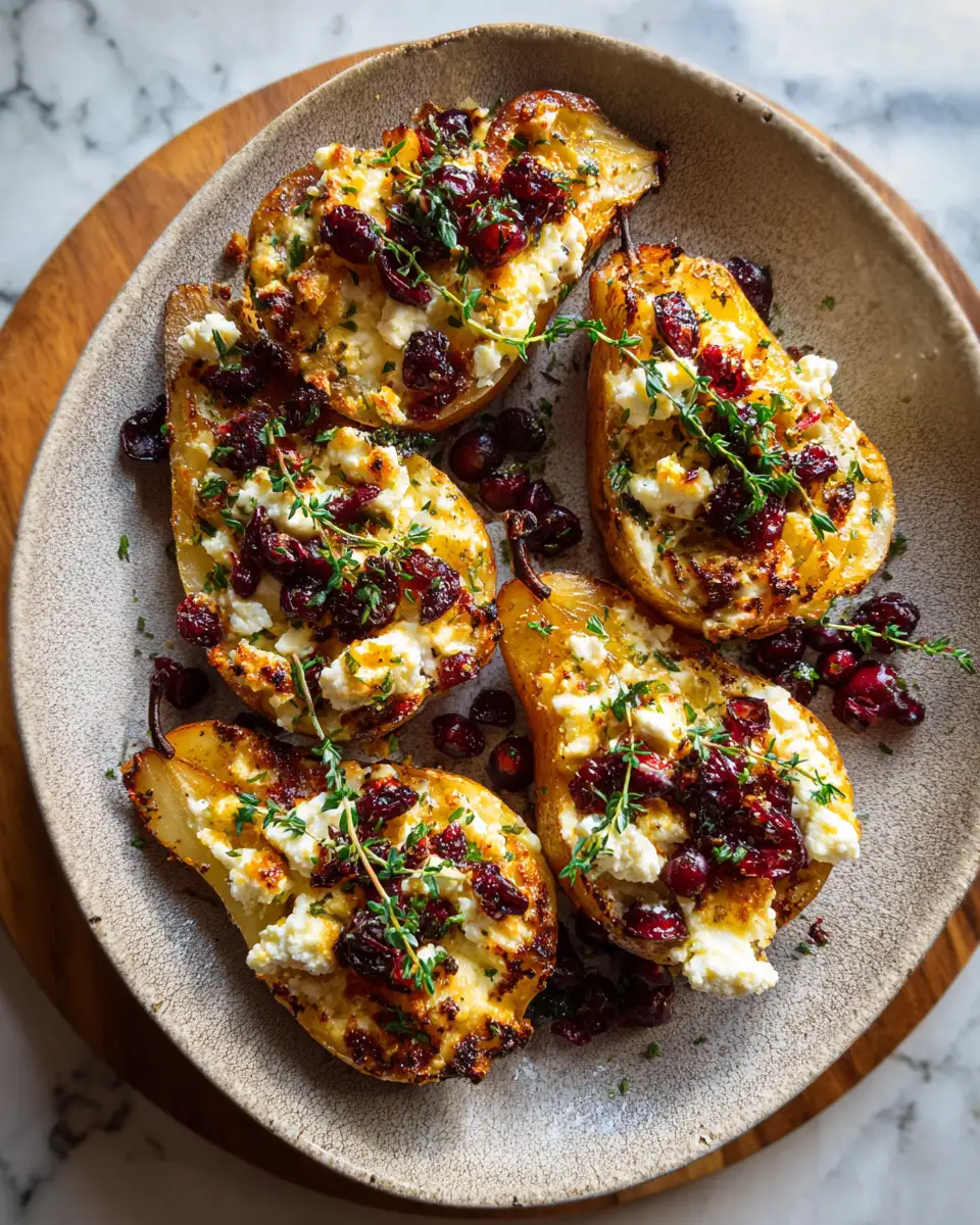 Final dish - Sweet and Savory Baked Pears with Goat Cheese Honey and Cranberries