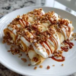 Decadent Banana Cream Crepe Rolls with Caramel Drizzle and Crunchy Granola - Featured Image