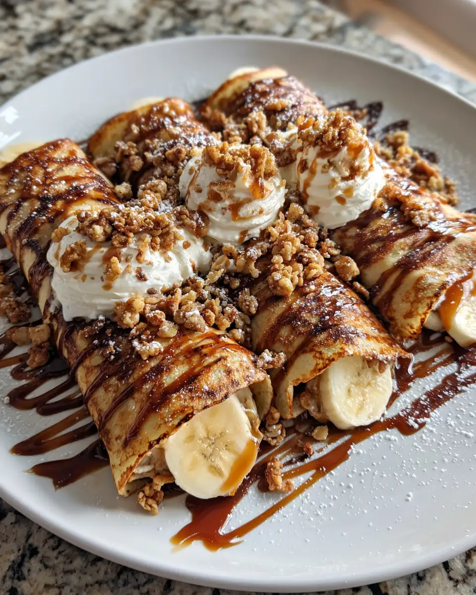 Final dish - Decadent Banana Cream Crepe Rolls with Caramel Drizzle and Crunchy Granola
