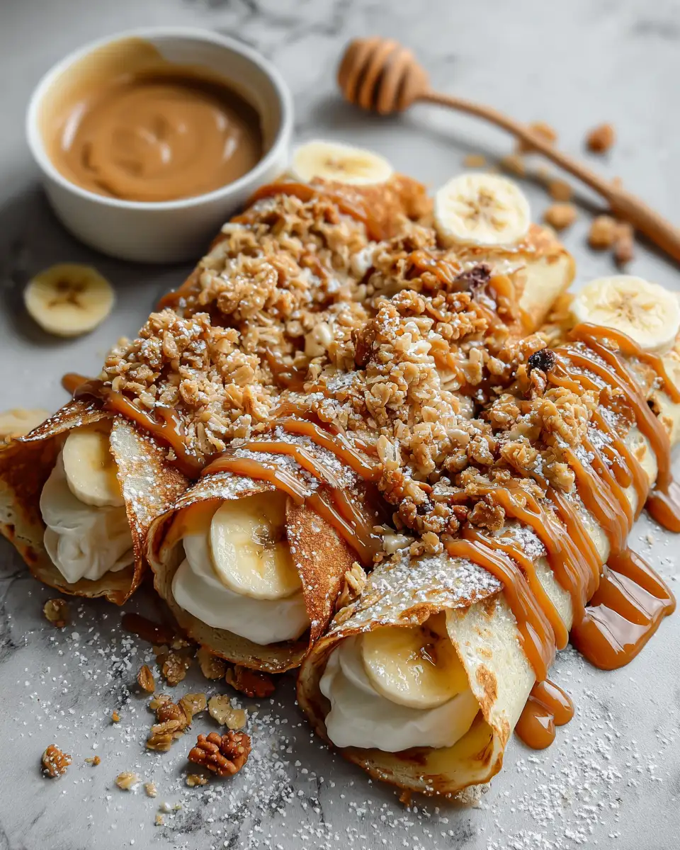 Ingredients for Decadent Banana Cream Crepe Rolls with Caramel Drizzle and Crunchy Granola