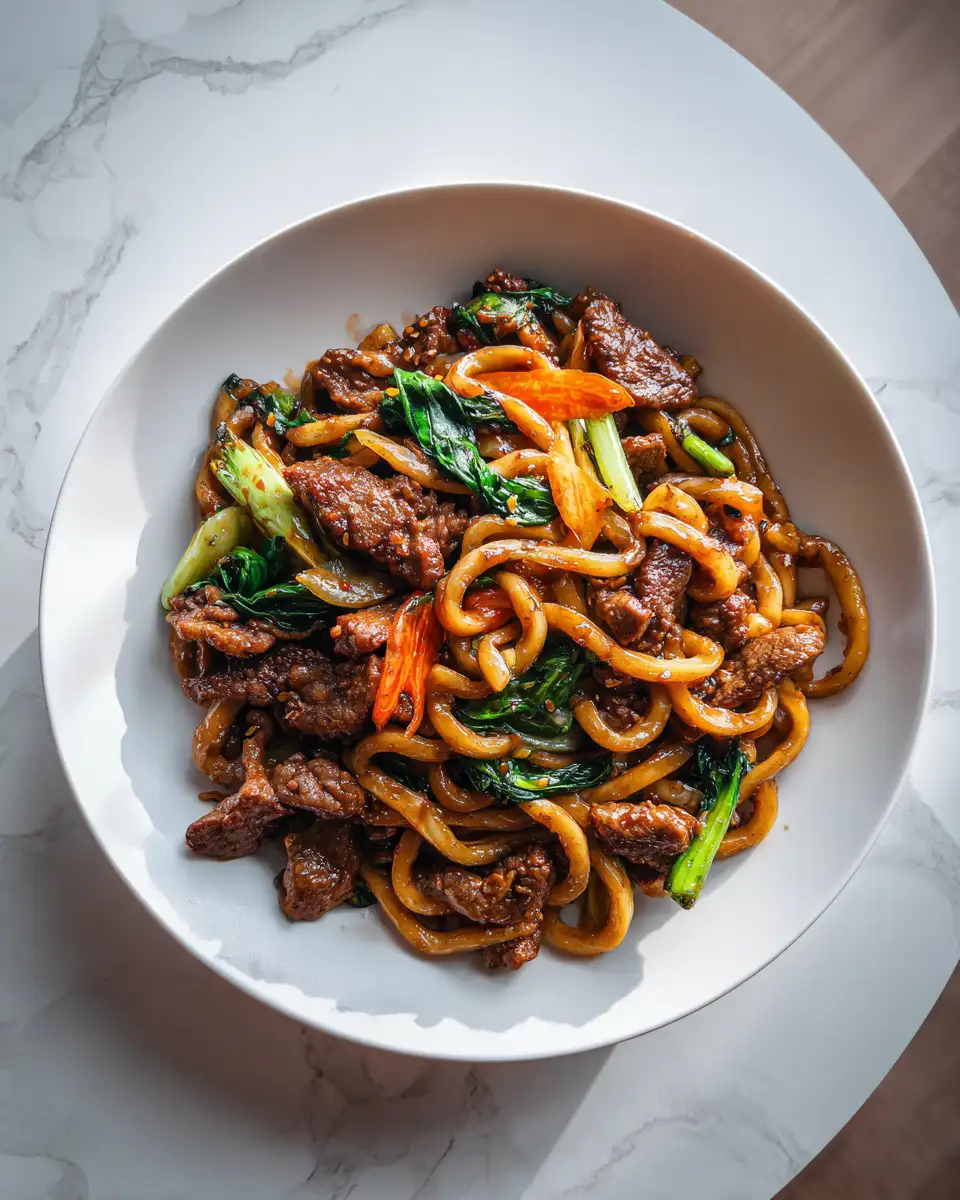 Final dish - Savor the Bold Flavors of Beef Black Pepper Udon