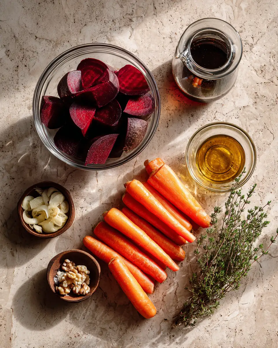 Ingredients for Sweet and Savory Beets and Carrots with Balsamic Glaze