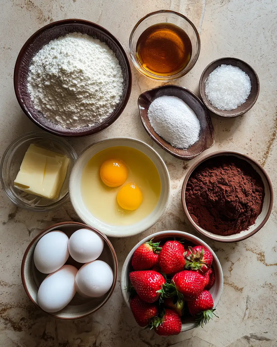 Ingredients for Decadent Brownie Choco Strawberry Mousse Bliss