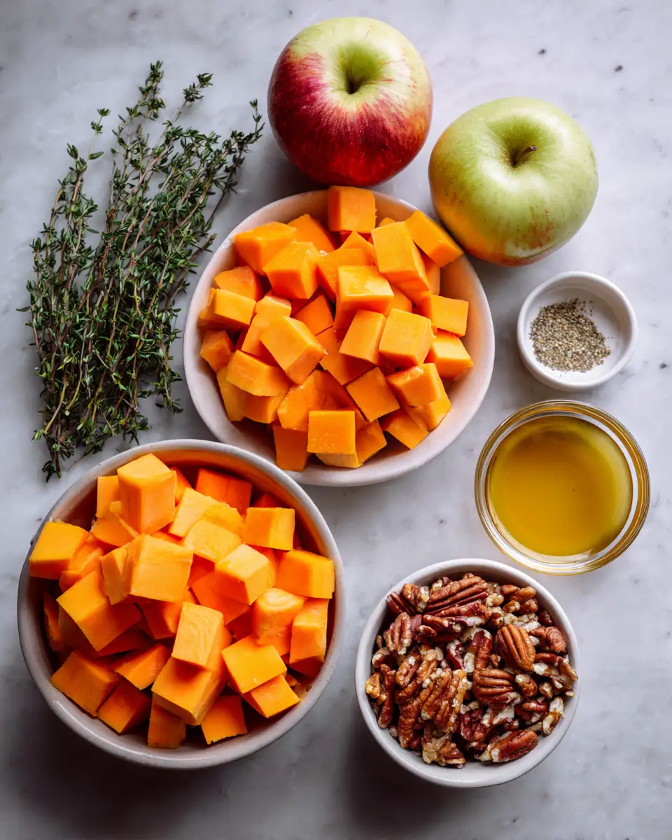 Ingredients for Deliciously Cozy Butternut Squash Apple Bake Perfect for Fall