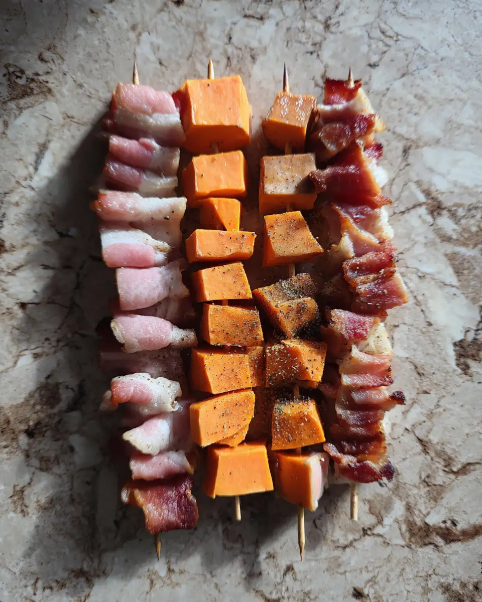 Ingredients for Sweet and Savory Delight: Candied Sweet Potato and Bacon Skewers Unleashed