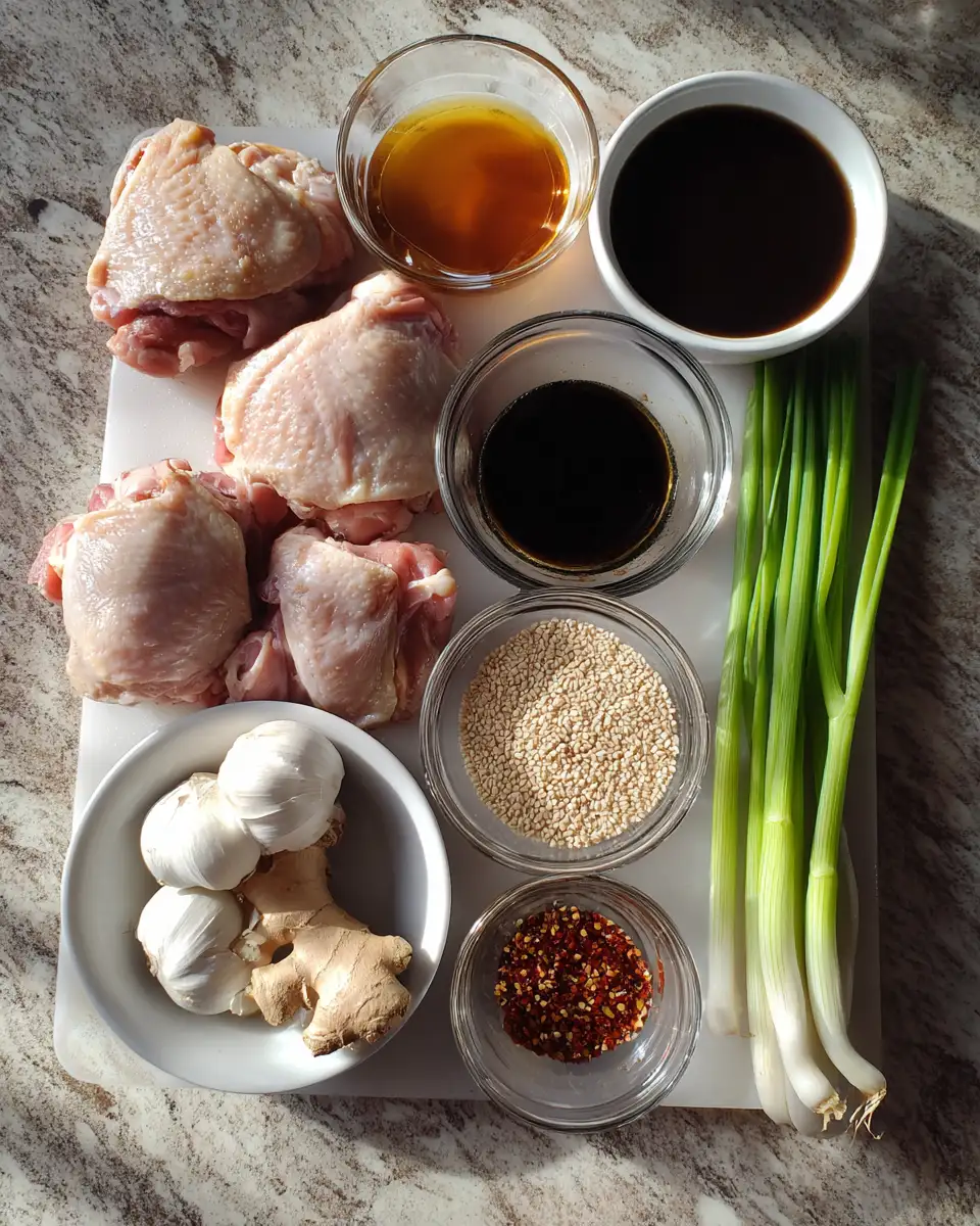Ingredients for Irresistible Caramelized Soy Chicken with Savory Garlic Ginger Broth