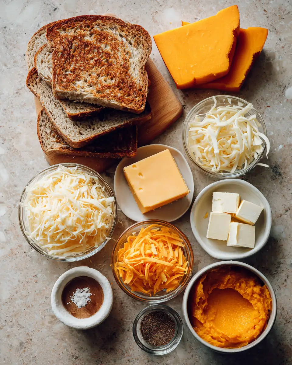 Ingredients for The Ultimate Cozy Fall Favorite Cheddar Pumpkin Grilled Cheese