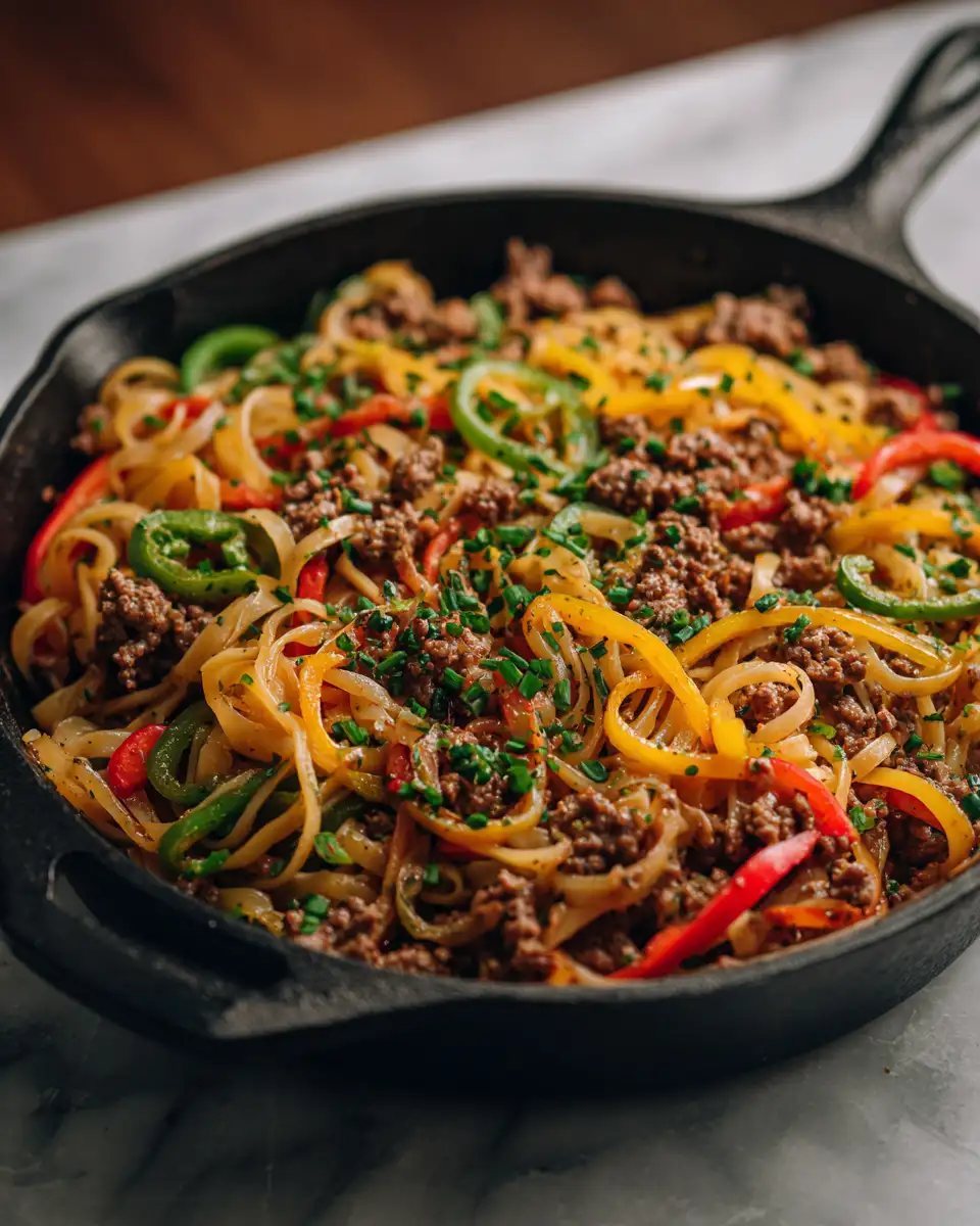 Ultimate Cheesesteak Ground Beef Skillet Recipe to Satisfy Your Cravings - Featured Image