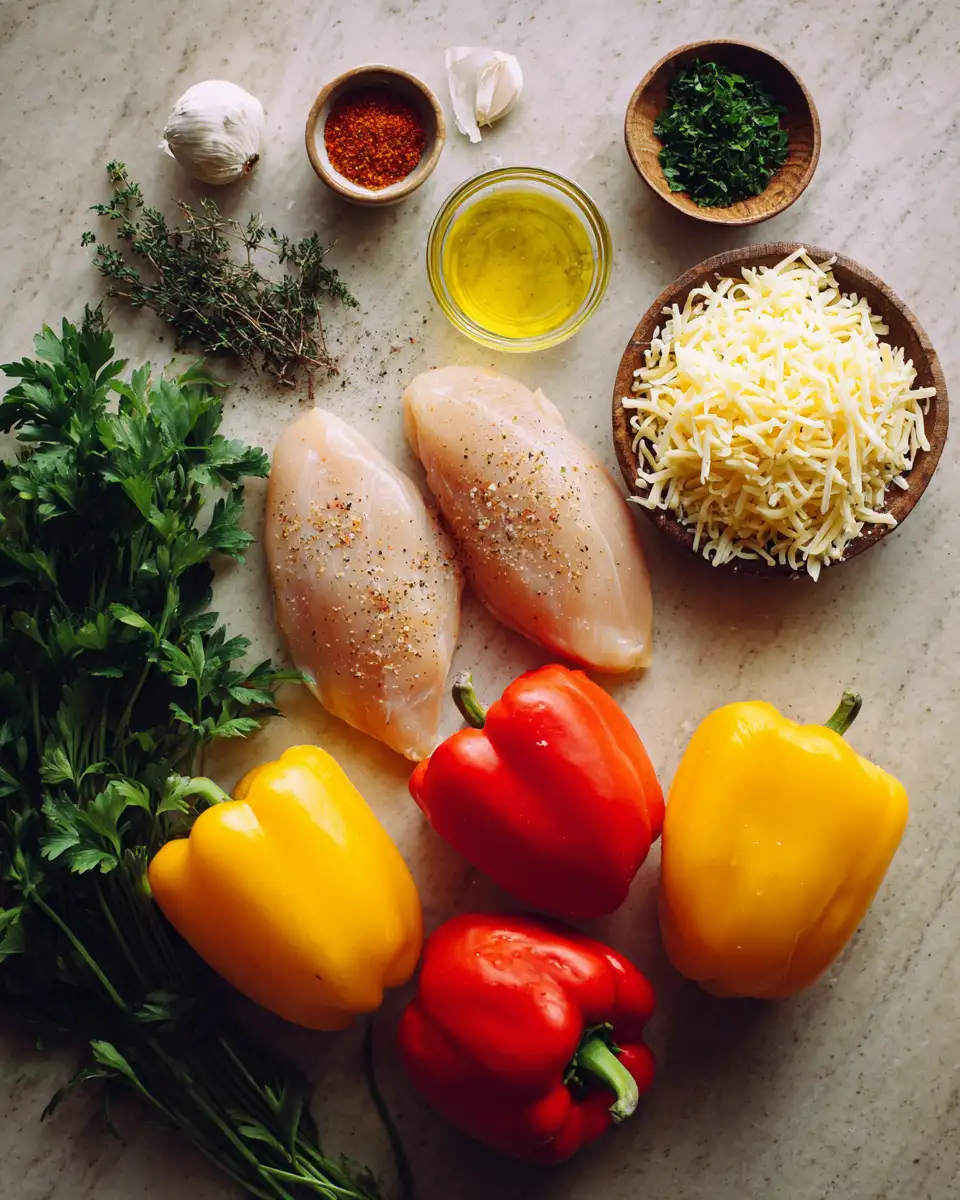 Ingredients for Irresistible Cheesy Baked Chicken Breast and Peppers Recipe to Satisfy Your Cravings