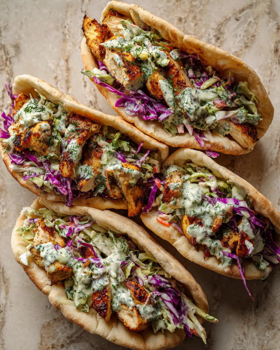 Final dish - Delicious Chicken Pitas with Creamy Herby Ranch Slaw Your New Favorite Sandwich