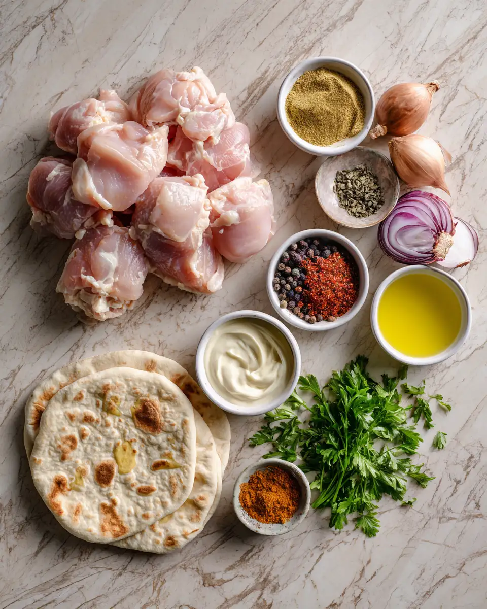 Ingredients for Irresistible Chicken Shawarma with Creamy Garlic Sauce Your New Favorite Sandwich