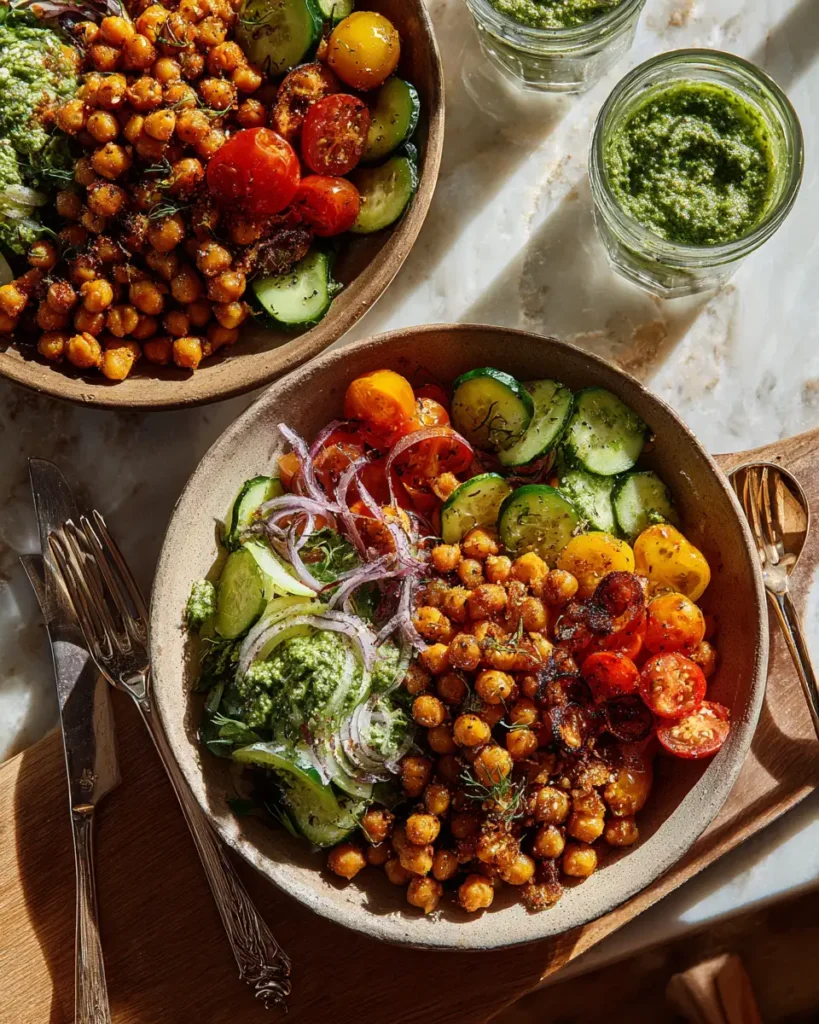Deliciously Easy Chickpeas and Pesto Bowls to Satisfy Your Cravings - Featured Image