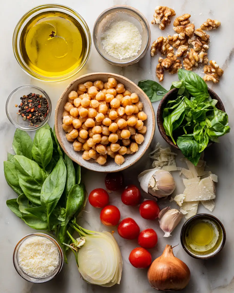 Ingredients for Deliciously Easy Chickpeas and Pesto Bowls to Satisfy Your Cravings