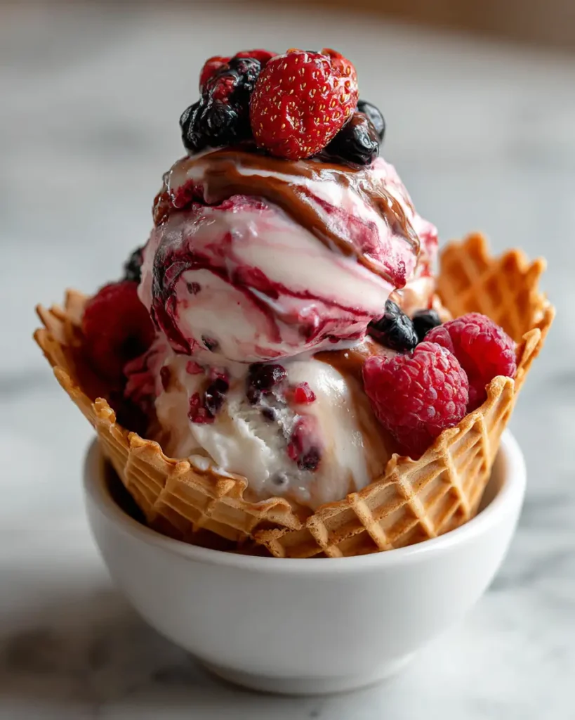 Indulge in Bliss: Chocolate Berry Swirl Waffle Cone Bowl Delight - Featured Image