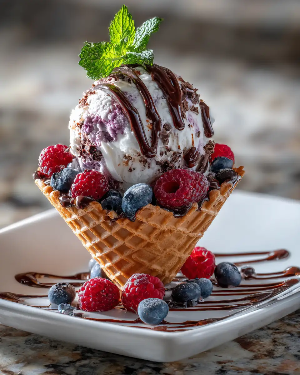Final dish - Indulge in Bliss: Chocolate Berry Swirl Waffle Cone Bowl Delight