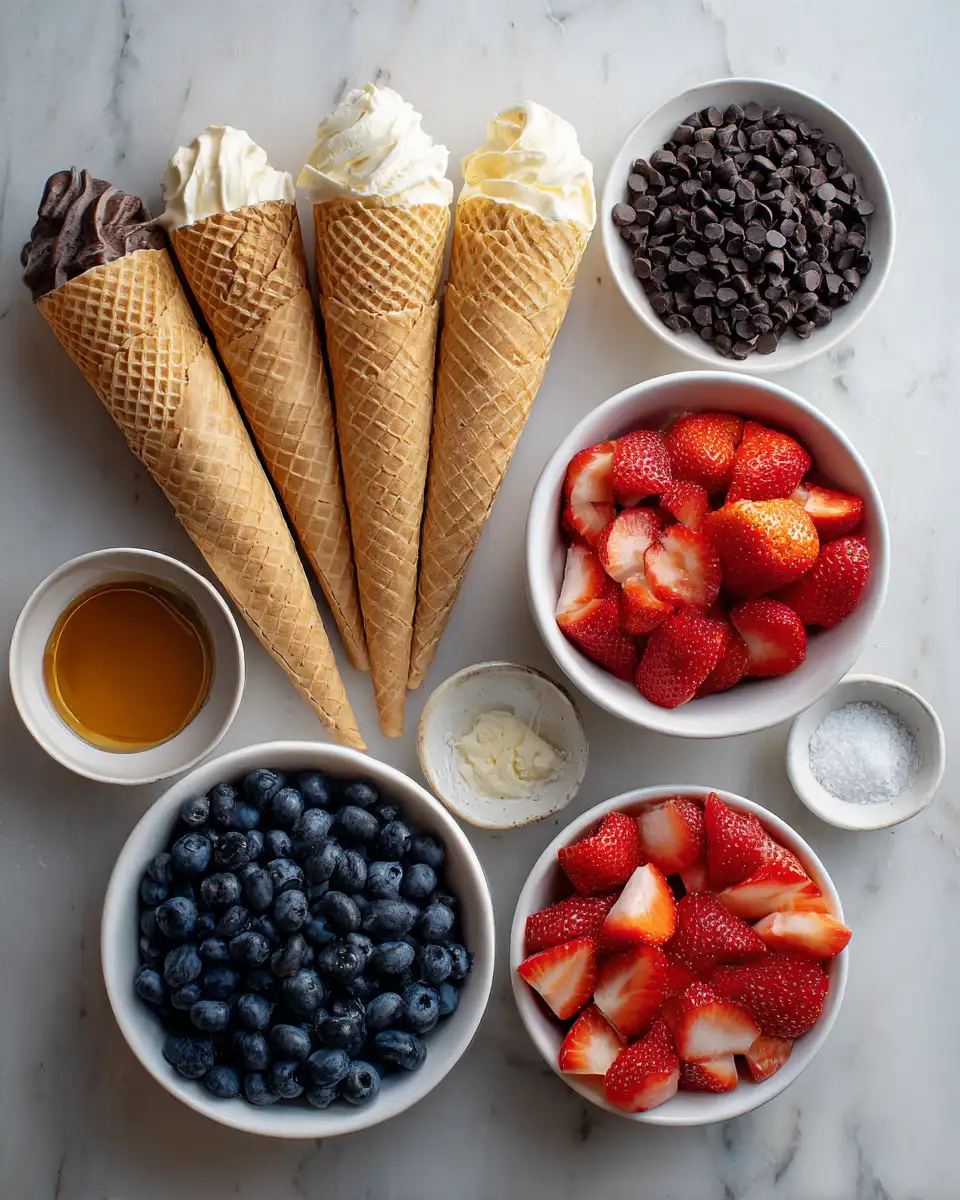 Ingredients for Indulge in Bliss: Chocolate Berry Swirl Waffle Cone Bowl Delight