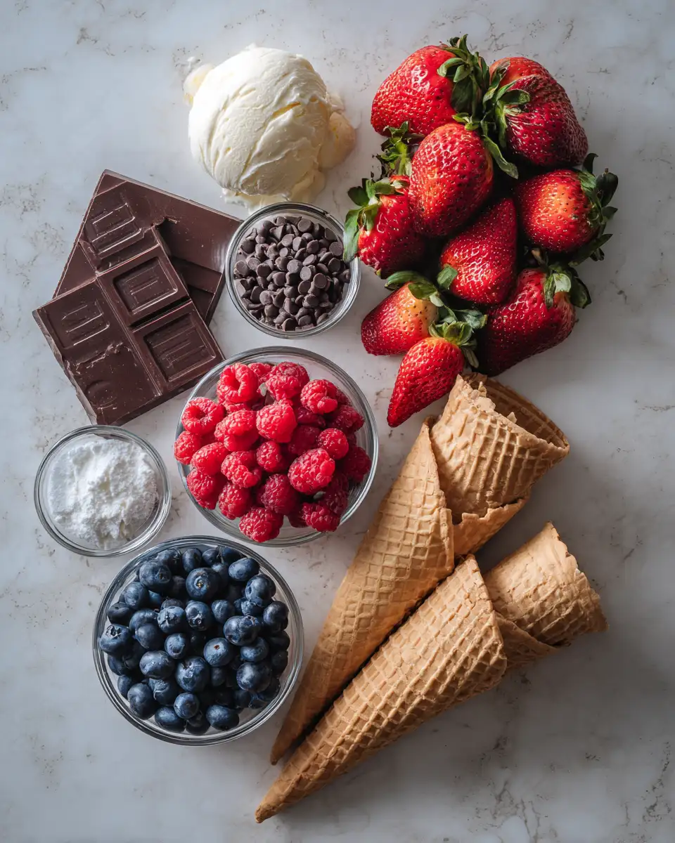 Ingredients for Indulge Your Sweet Tooth with the Ultimate Chocolate Berry Swirl Waffle Cone Bowl Lover Delight