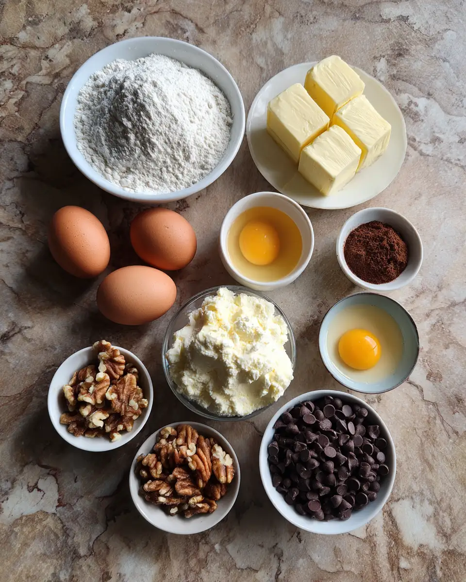 Ingredients for Ultimate Chocolate Chip Cheesecake Cookies Lover’s Delight