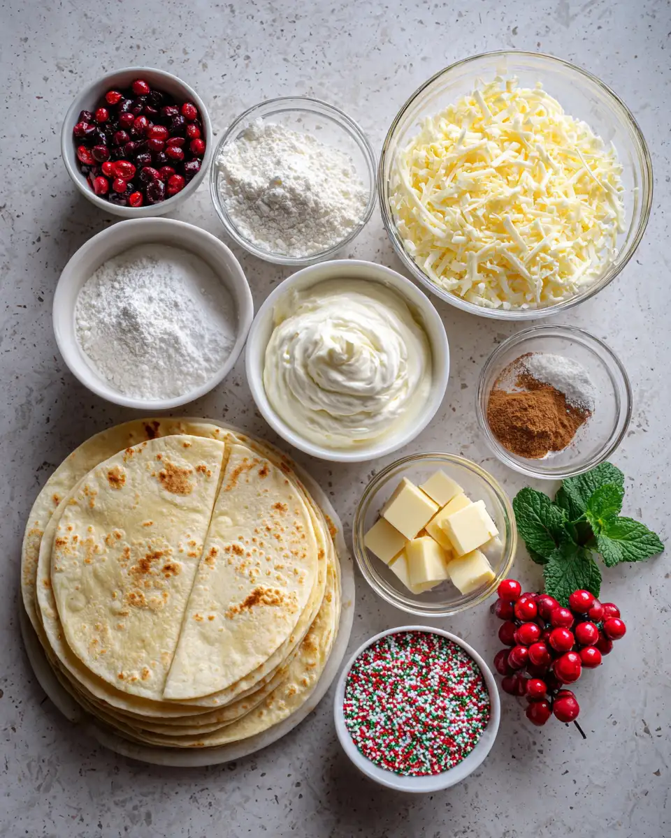 Ingredients for Festive Christmas Cheesecake Tacos: A Sweet Holiday Delight