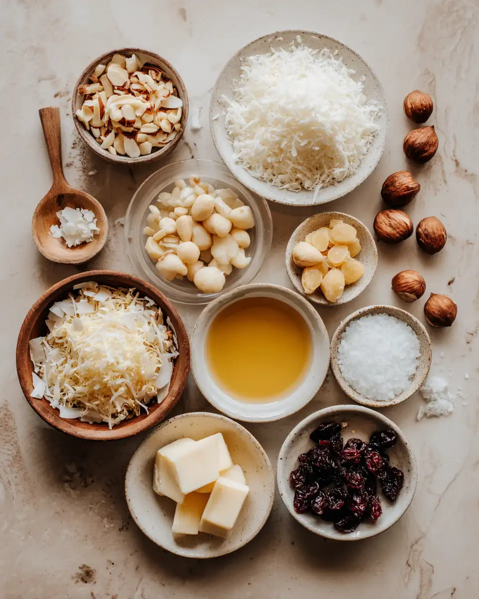 Ingredients for Irresistible Bliss with Coconut and Macadamia Nuts Delicious Recipes