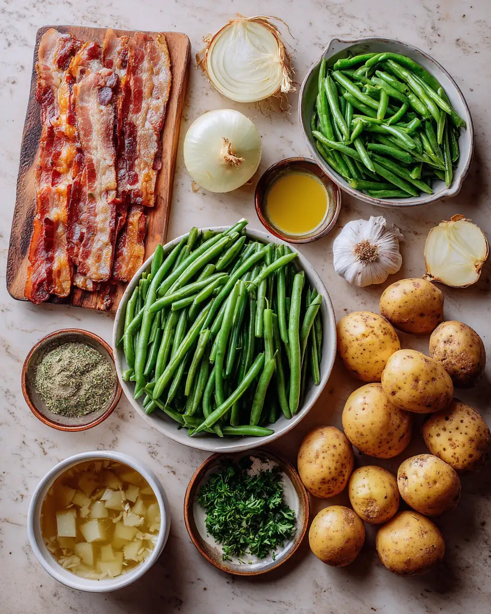 Ingredients for Hearty Country Ranch Green Beans and Potatoes with Crispy Bacon