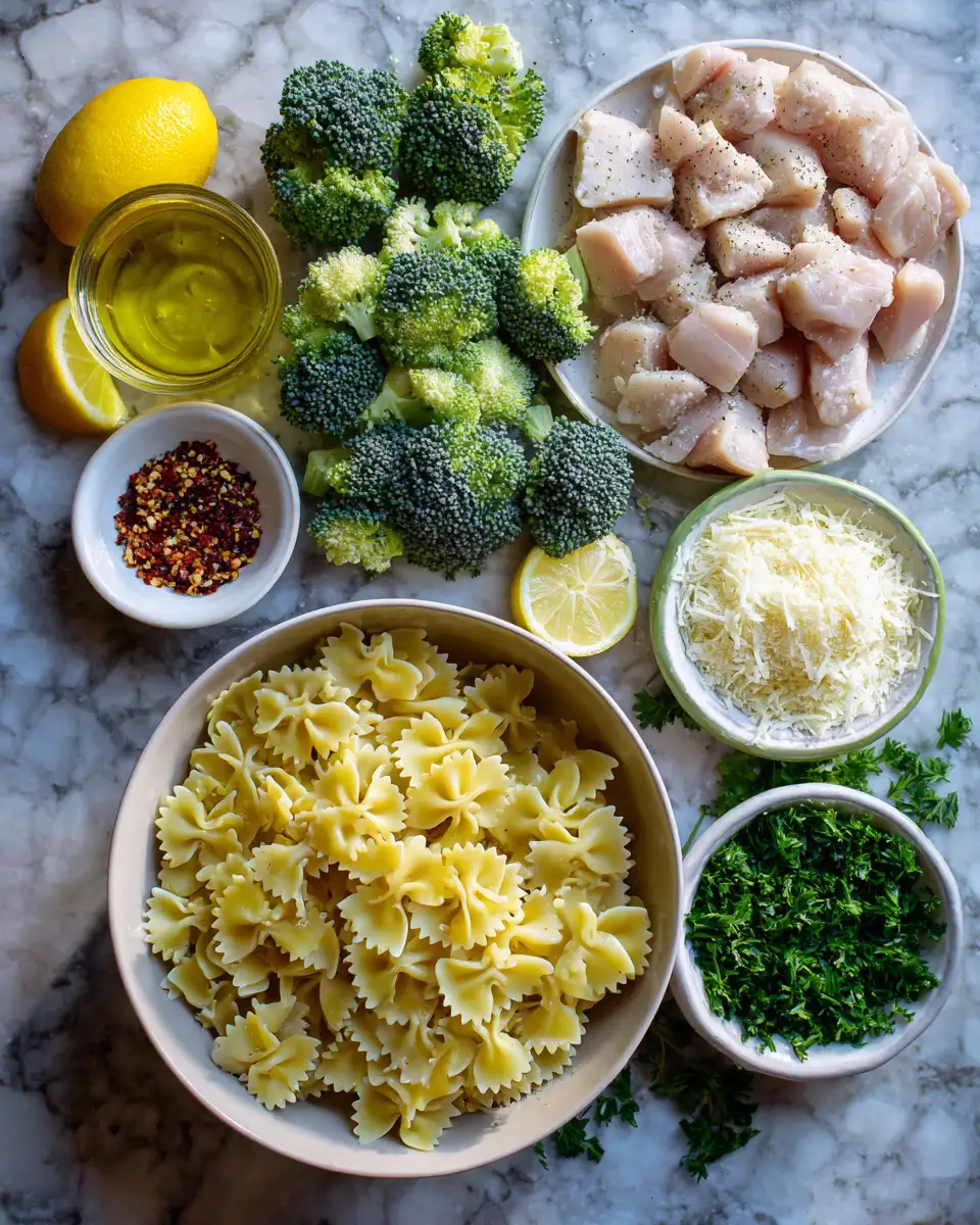 Ingredients for Saddle Up for Flavor Cowboy Lemon Bowtie Chicken Pasta with Broccoli