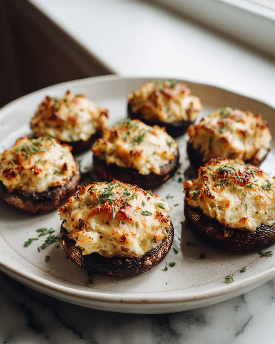 Final dish - Delicious Crab Stuffed Portobello Mushrooms Your New Favorite Appetizer