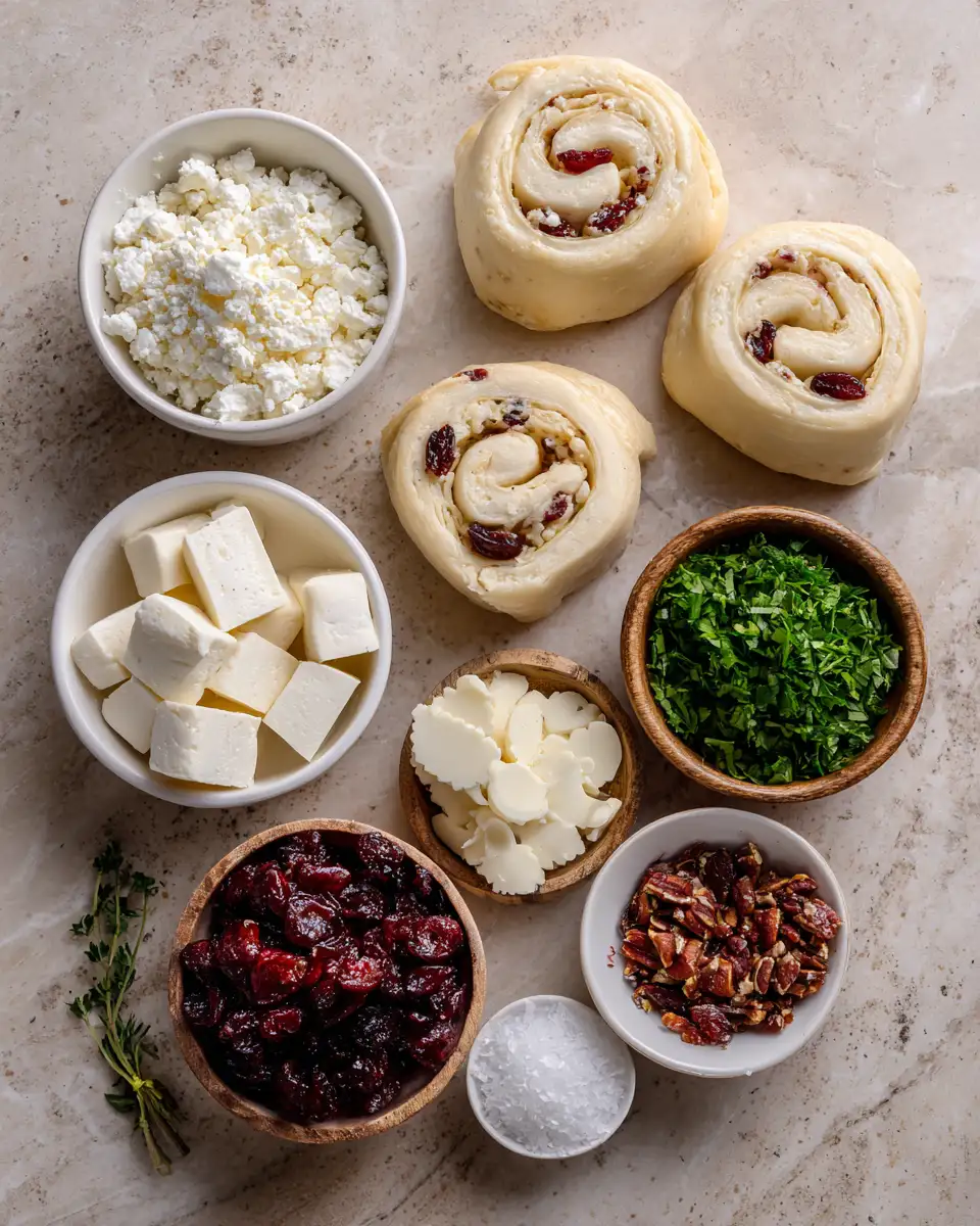 Ingredients for Delicious Cranberry Feta Pinwheels with Cream Cheese Perfect for Any Occasion
