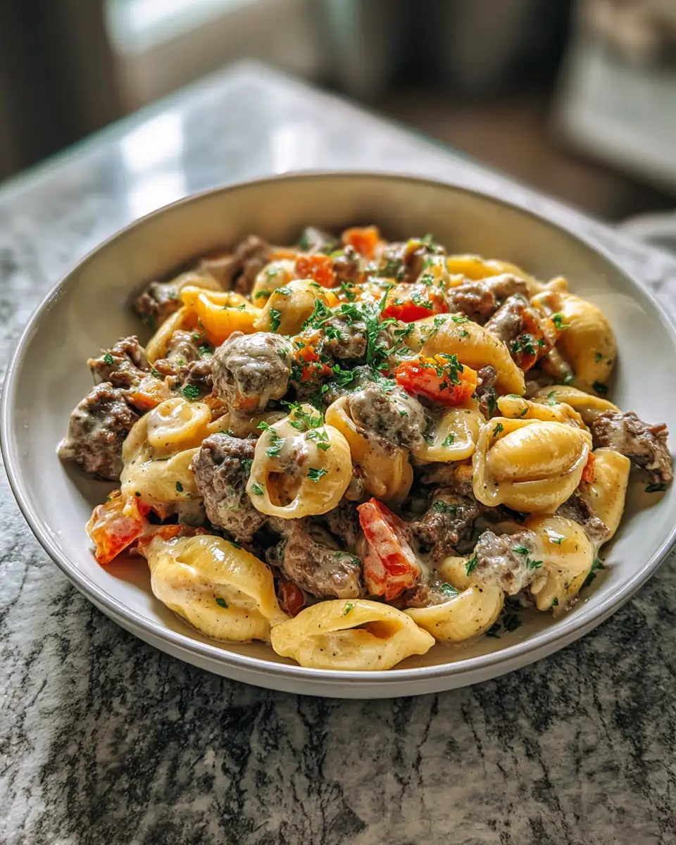 Final dish - Indulge in the Ultimate Comfort Food Creamy Beef and Shells Recipe