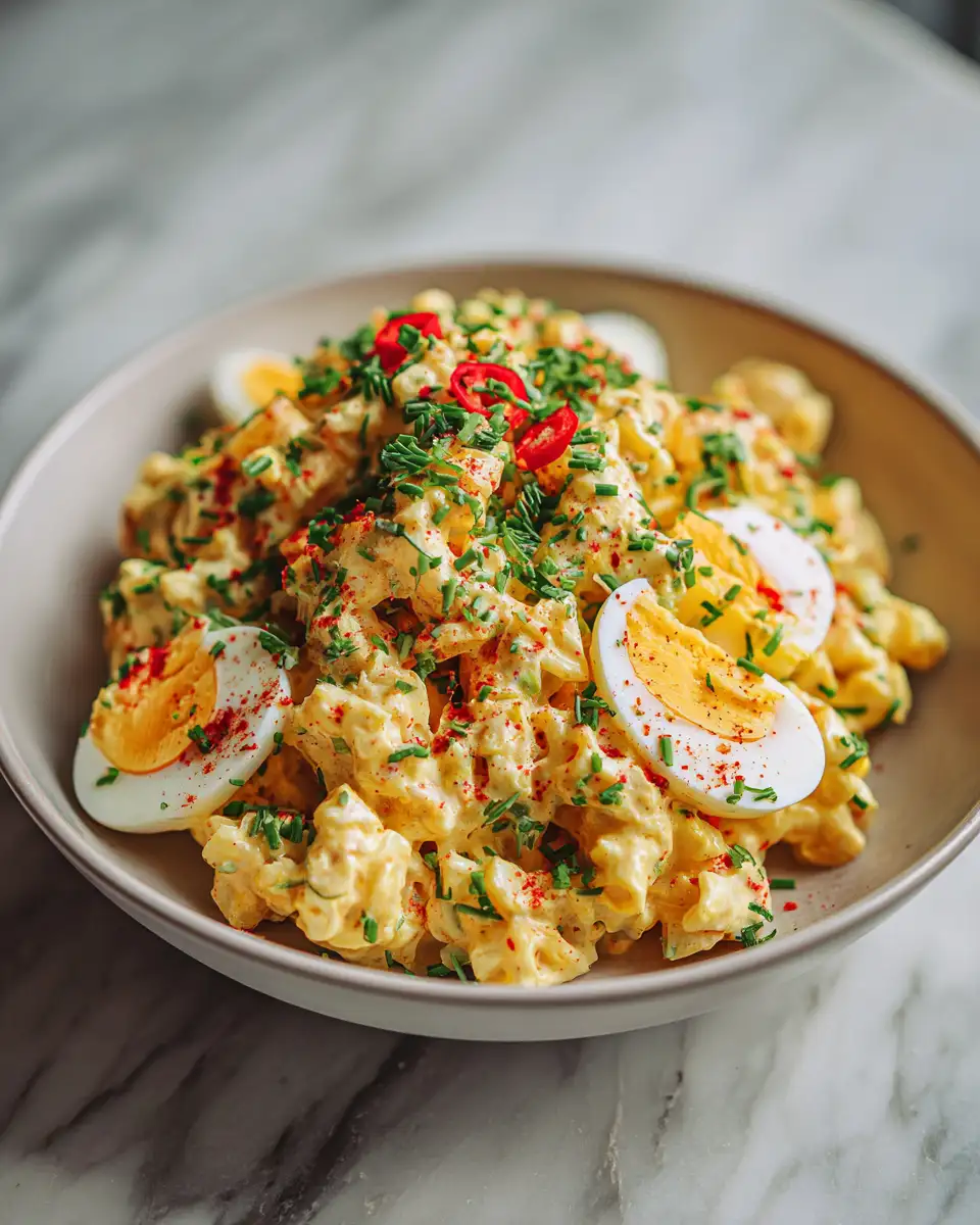 Final dish - Ultimate Creamy Deviled Egg Macaroni Salad Recipe for Summer Feasts