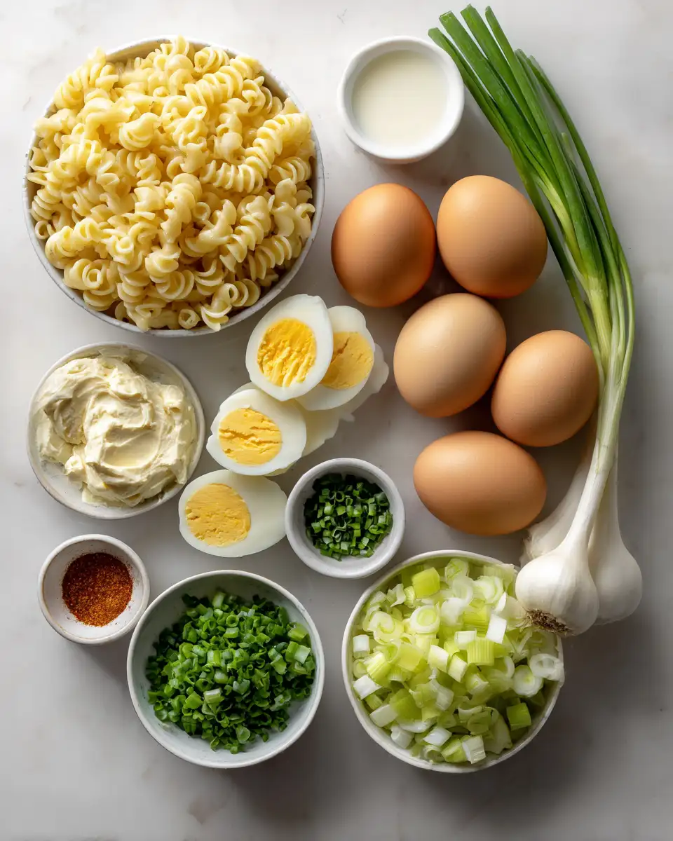 Ingredients for Ultimate Creamy Deviled Egg Macaroni Salad Recipe for Summer Feasts
