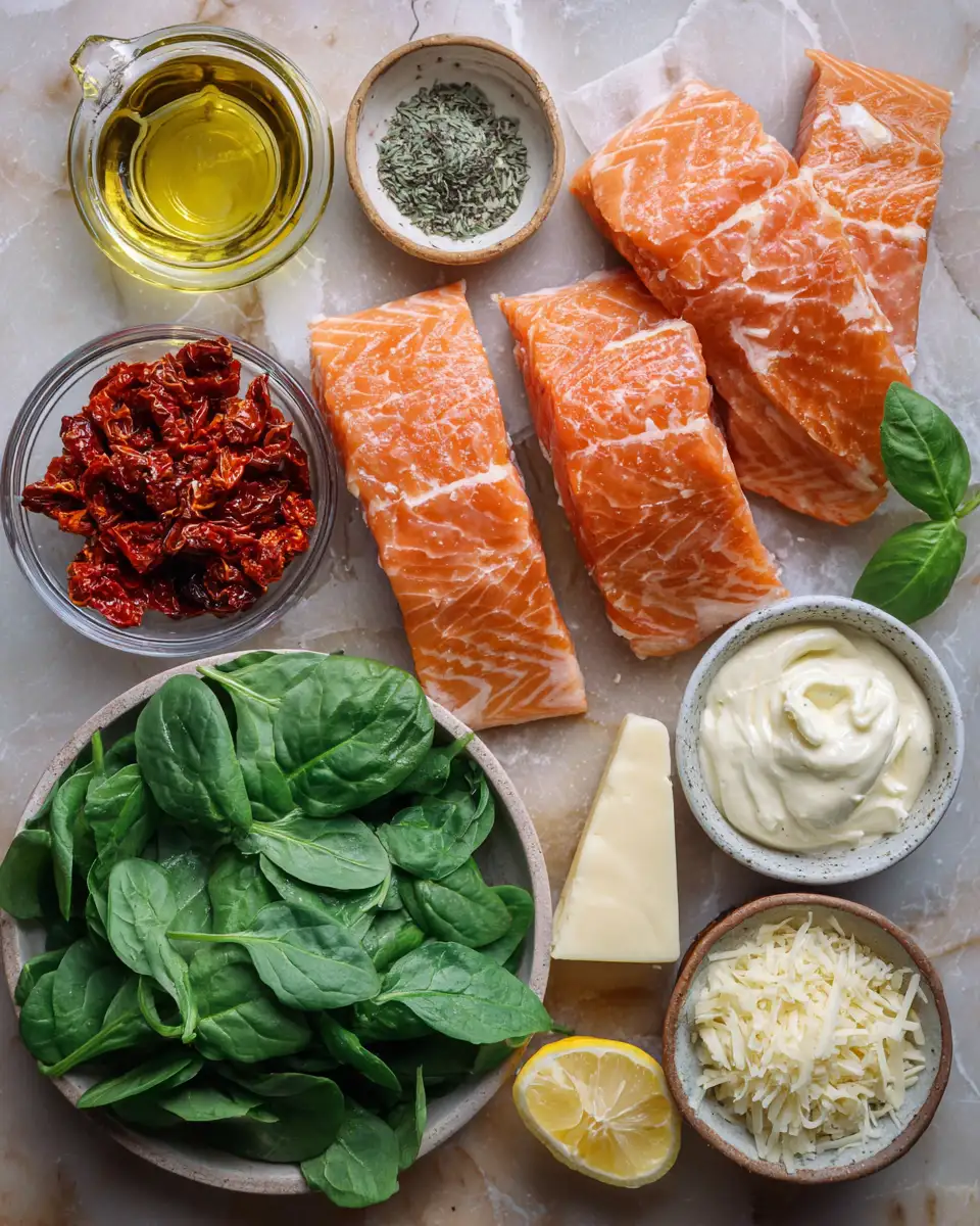 Ingredients for Irresistible Creamy Garlic Butter Tuscan Salmon Recipe to Savor Today