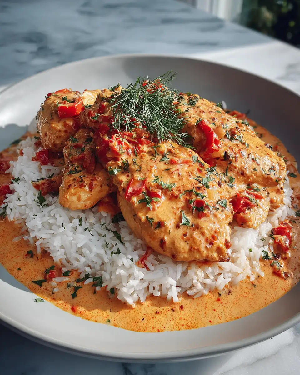 Irresistible Creamy Garlic Red Pepper Chicken Recipe to Satisfy Your Cravings - Featured Image