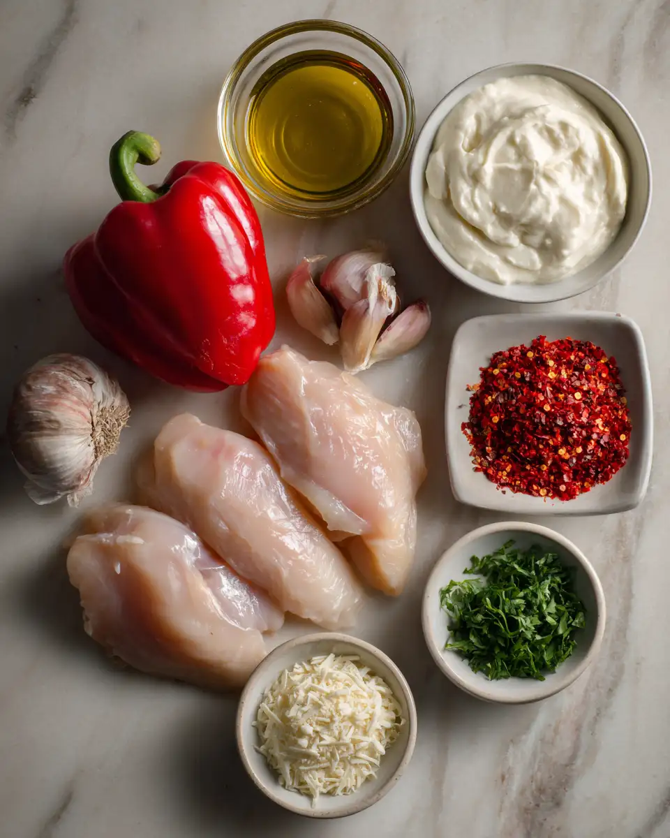 Ingredients for Irresistible Creamy Garlic Red Pepper Chicken Recipe to Satisfy Your Cravings