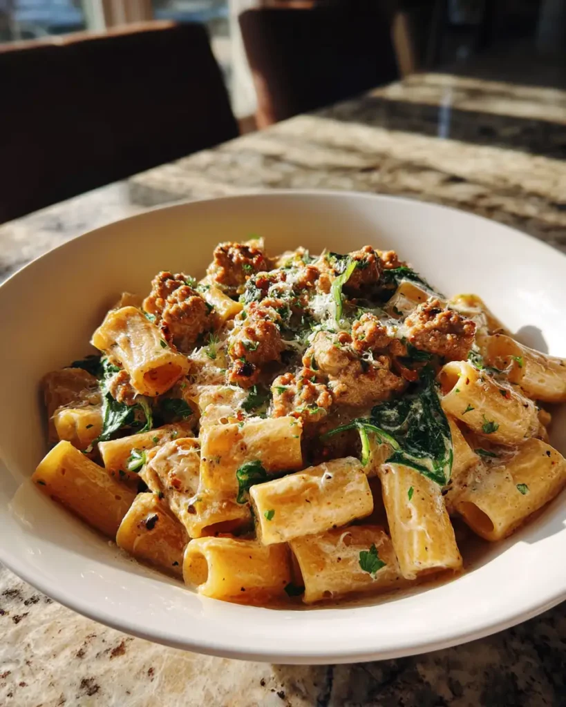 Irresistible Creamy Sausage Rigatoni with Spinach Recipe to Satisfy Your Cravings - Featured Image