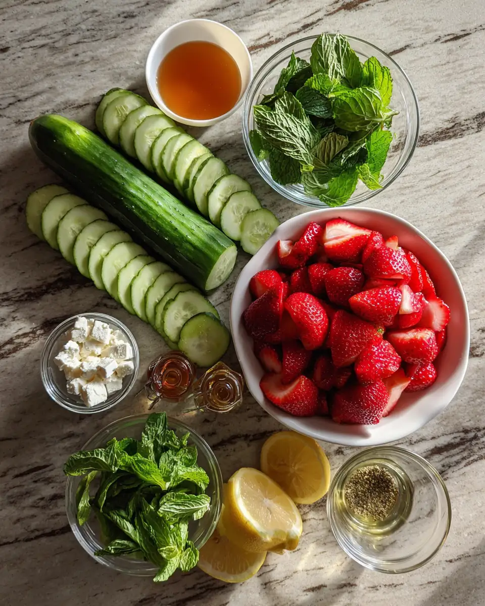 Ingredients for Discover the Freshness of Crisp Cucumber Strawberry Salad