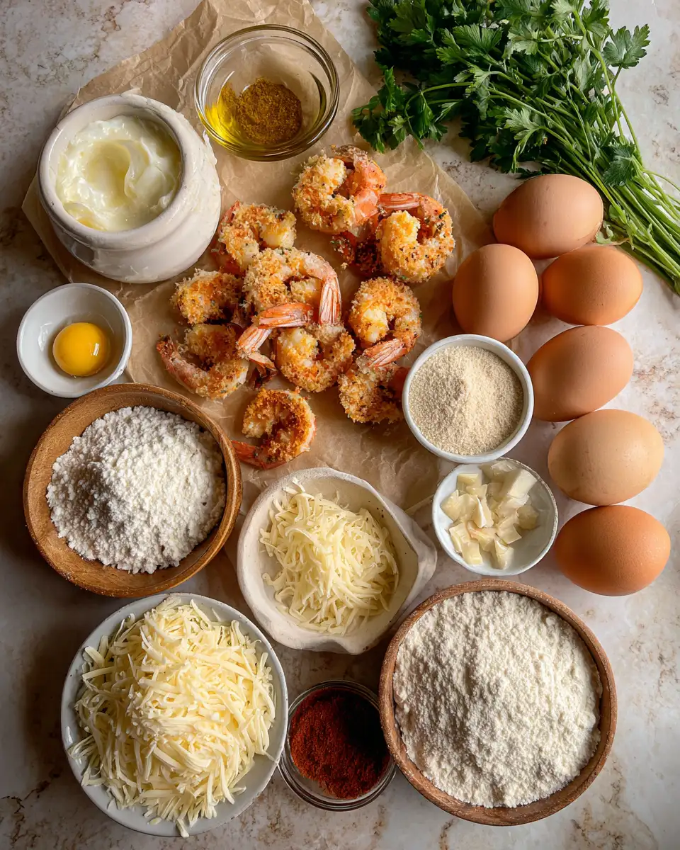 Ingredients for Irresistible Crispy Garlic Shrimp Bombs with Melted Cheesy Goodness