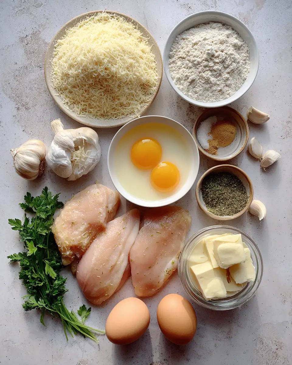Ingredients for Ultimate Crispy Parmesan Chicken with Irresistible Creamy Garlic Sauce