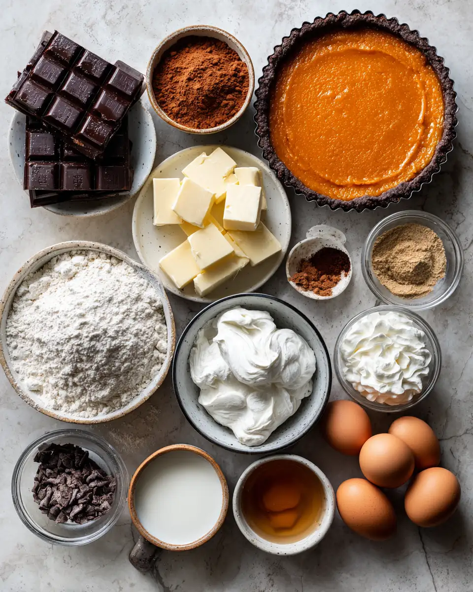 Ingredients for Irresistible Dark Chocolate Pumpkin Tart Perfect for Fall Indulgence