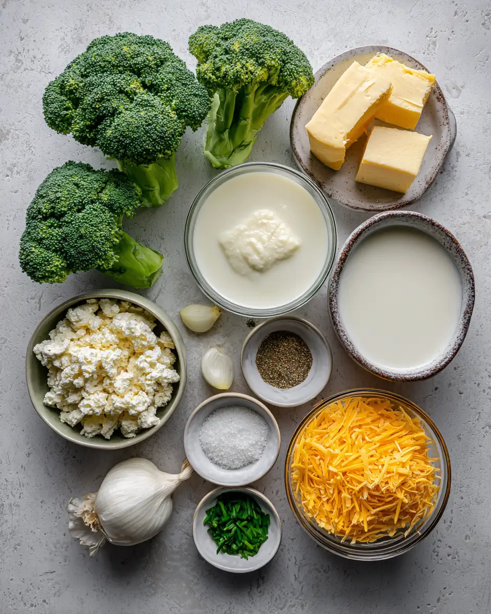 Ingredients for Creamy Comfort in a Bowl Easy Broccoli Cheese Soup