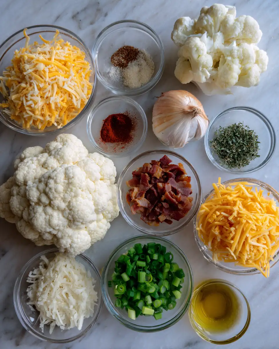 Ingredients for Creamy and Delicious Easy Cheesy Cauliflower Rice Recipe