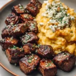 Irresistible Garlic Butter Steak Bites with Creamy Cheesy Smashed Potatoes - Featured Image