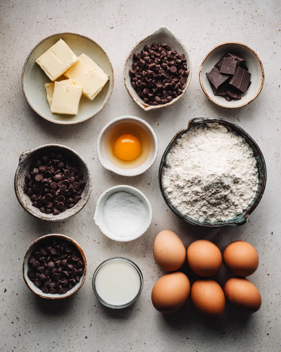 Ingredients for Decadent Gooey Brownie Pie with Melted Chocolate Chips to Satisfy Your Sweet Tooth