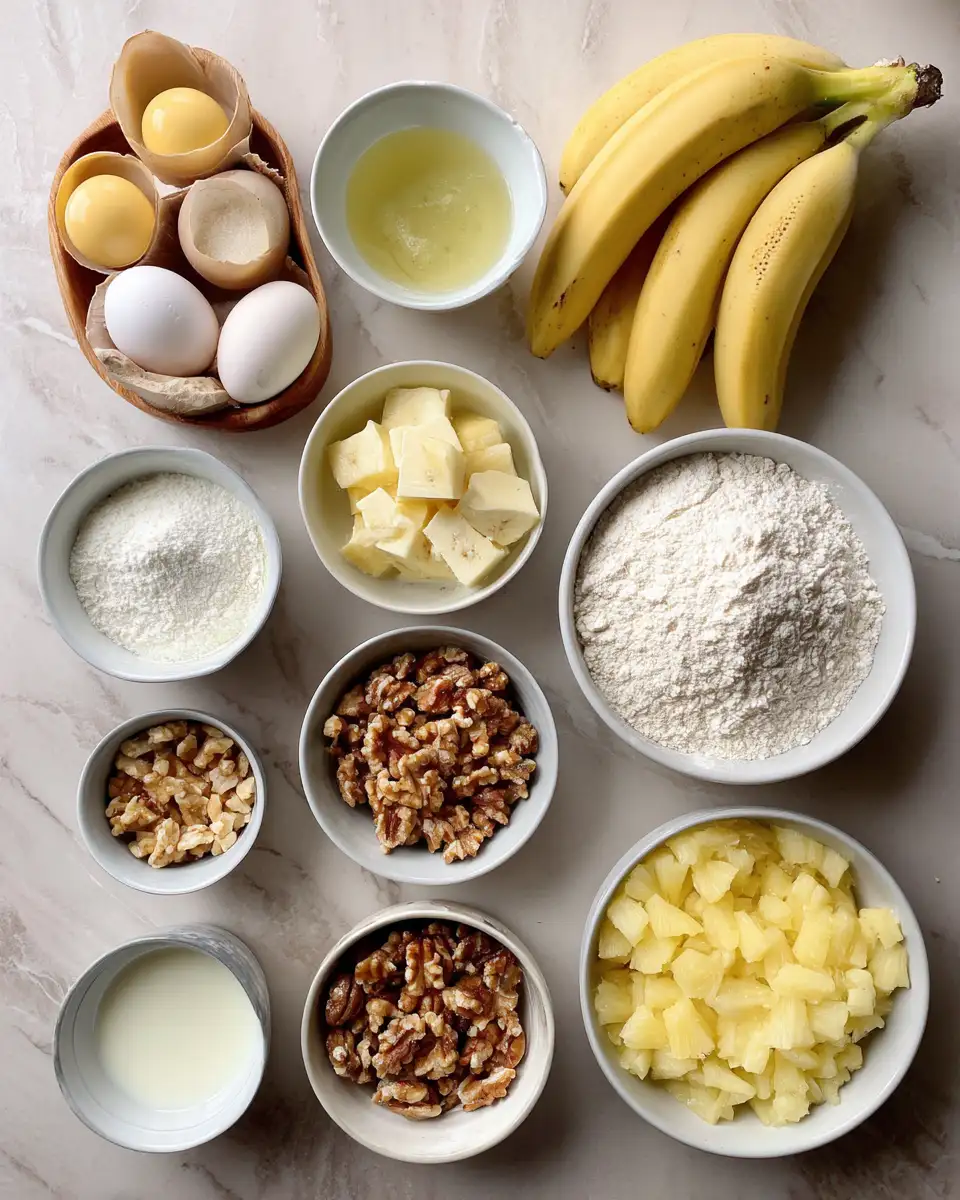 Ingredients for Tropical Bliss Hawaiian Banana Bread with Pineapple